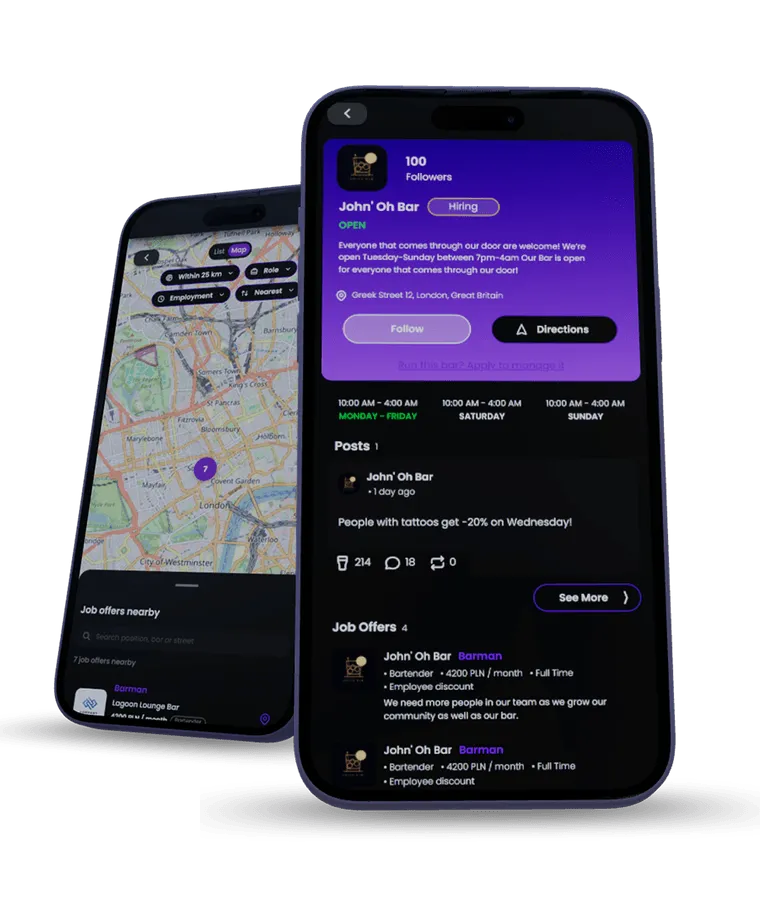 Bar profile in Jerry with opening hours, tags and job offers